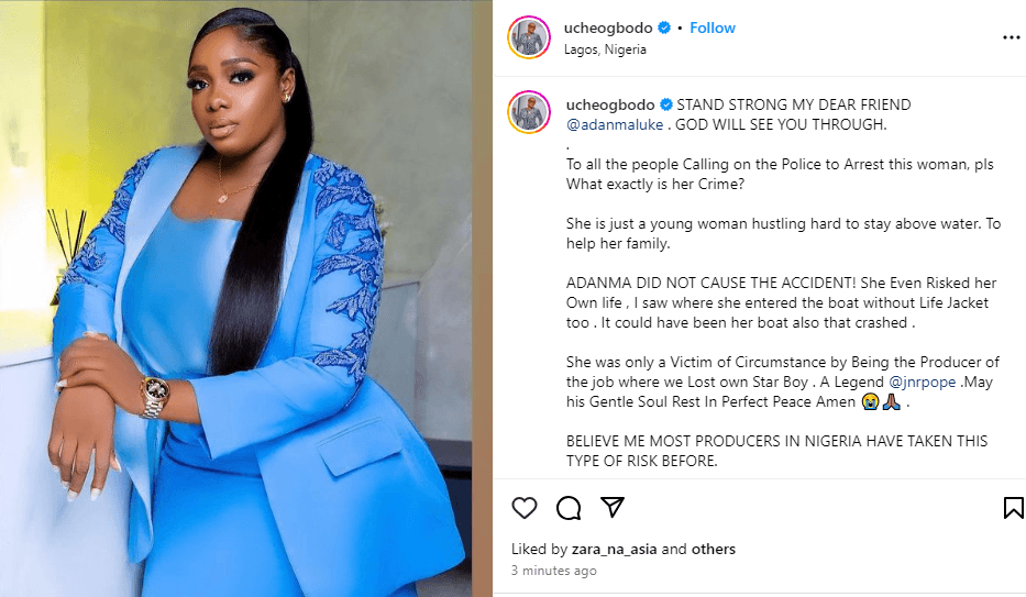 Uche Ogbodo Speaks Out: Defends Movie Producer Adanma Luke, Questions Her Alleged Crime in Boat Mishap 2 edsor 1712995280