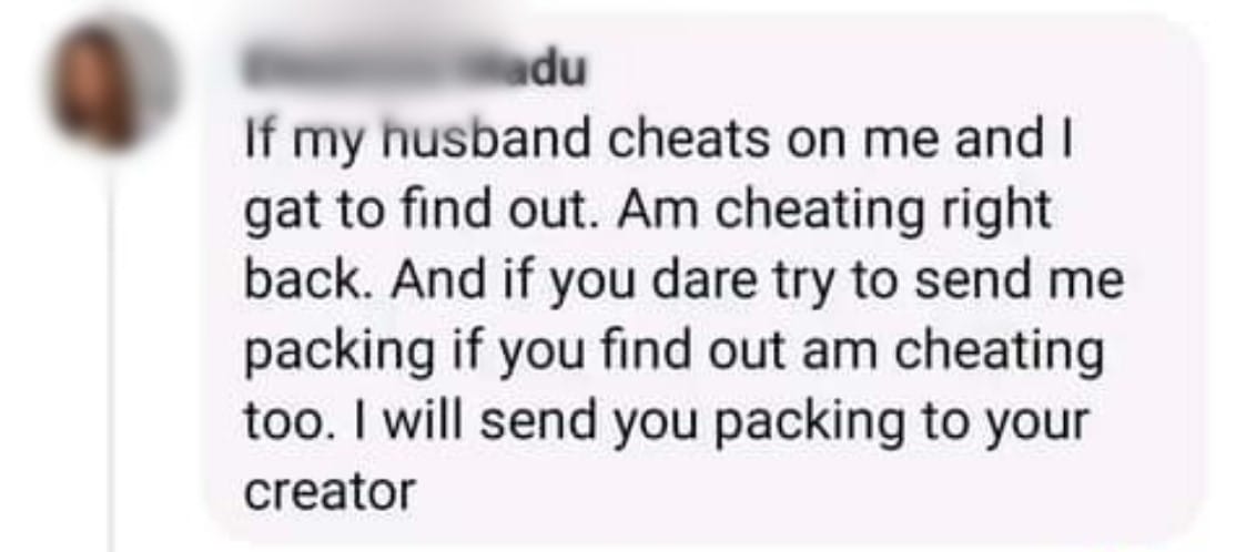 Fiery Declaration: Woman Asserts She'll Retaliate Infidelity, Vowing to 'Send Husband to His Creator' if He Attempts Divorce 1 u1 1712222880
