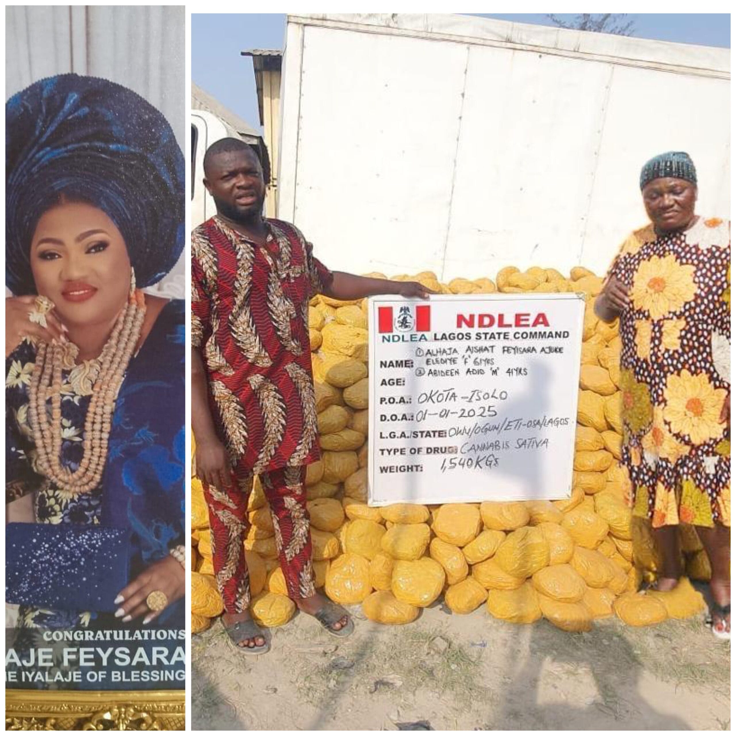 Popular Lagos fabric merchant, Alhaja Aishat Feyisara Ajoke Elediye arrested for drug trafficking 1 GgiT7IkWsAI4i u scaled 1