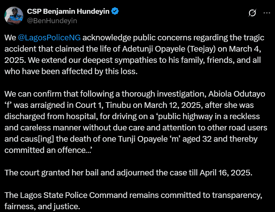 Police Confirm Arraignment of Abiola Odutayo Over Death of Bumpa Co-founder in Lagos 2 Police Confirm Arraignment of Abiola Odutayo Over Death of Bumpa Co founder in Lagos netnaija.biz